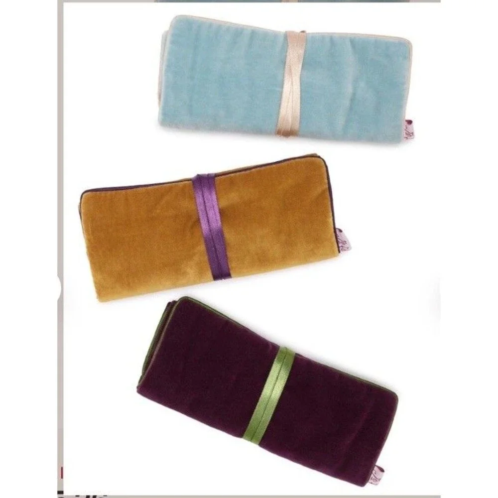 Amethyst Velvet Travel Jewelry Roll Pouch Rose Satin Tie Closure - Jo Edwards